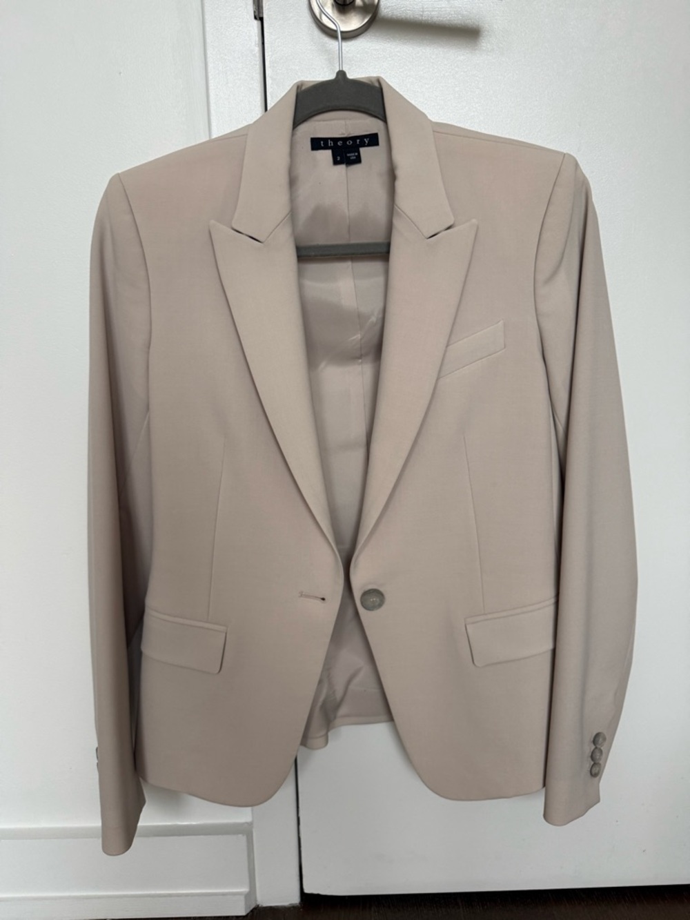 Theory Beige Single-Button Tailored Blazer